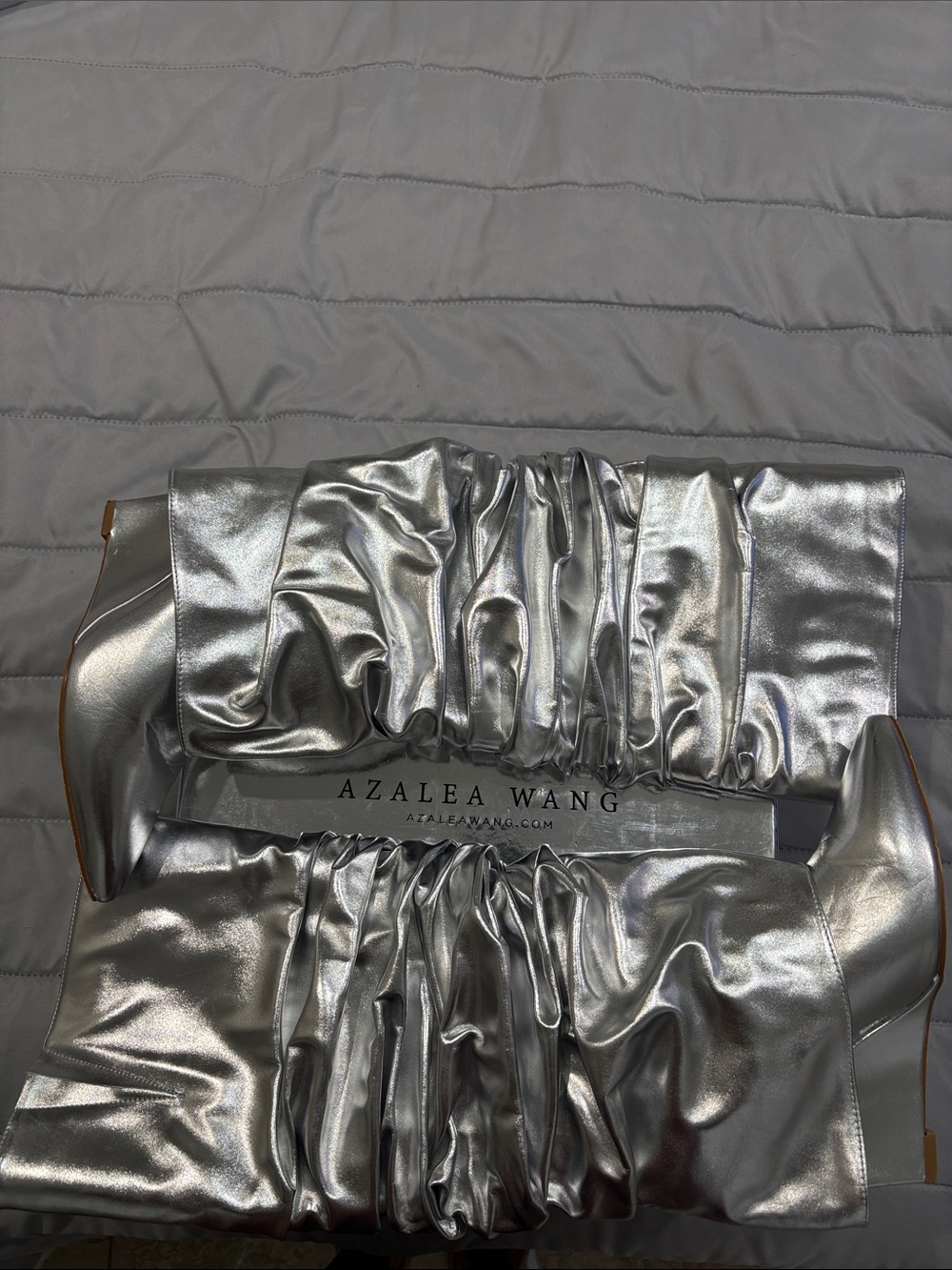 Azalea Wang Silver Ruched Heeled Boots
